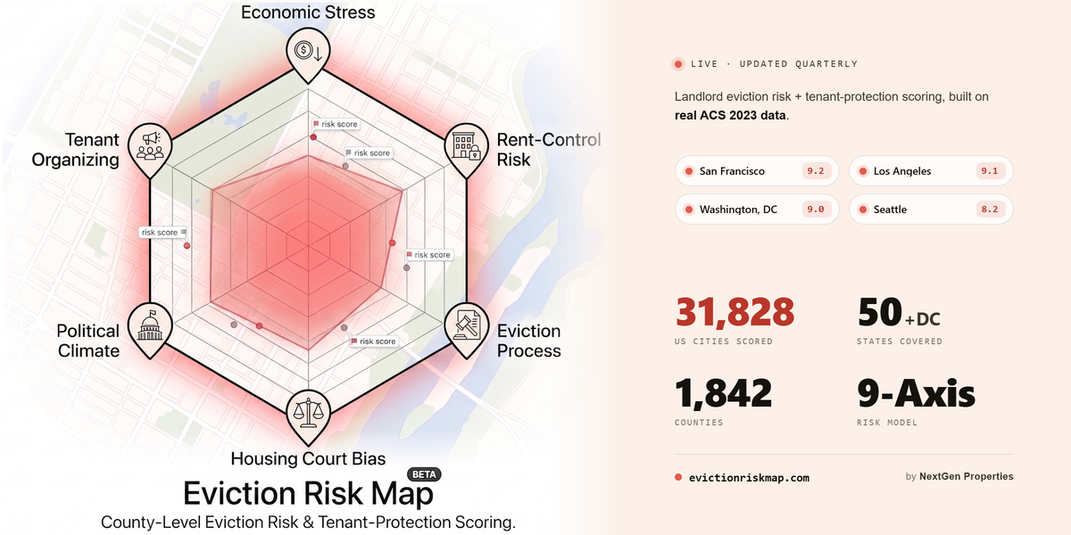 Doae Riskmap Eviction Risk Map: Landlord Risk Scores for 31,828 US Cities